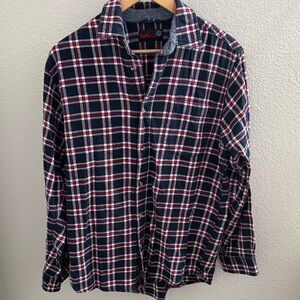 Men's Vintage Navy & Red Plaid Flannel Button Down Shirt